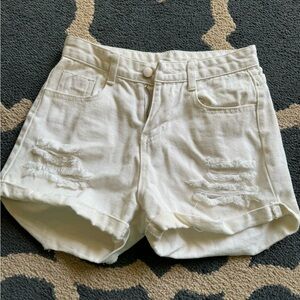 Tobi White Distressed Jean Shorts with Raw Hem